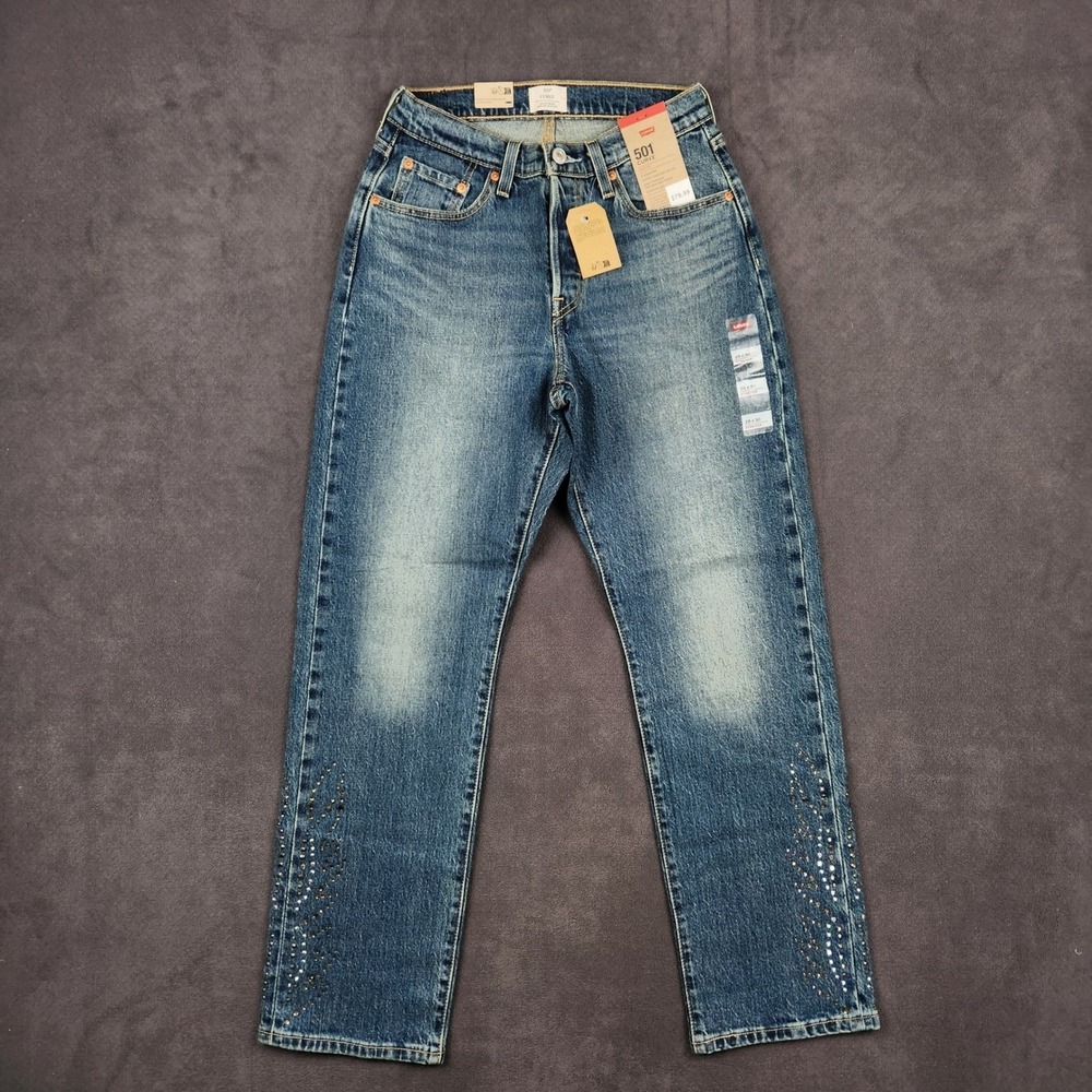 Levis 501 Curve Jeans Womens 28x30 Blue High Rise Straight Denim Embellished‎
